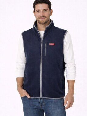 Vtg 90s Tommy Hilfiger Navy Zip-Up Fleece Vest Fall Preppy School Travel Winter